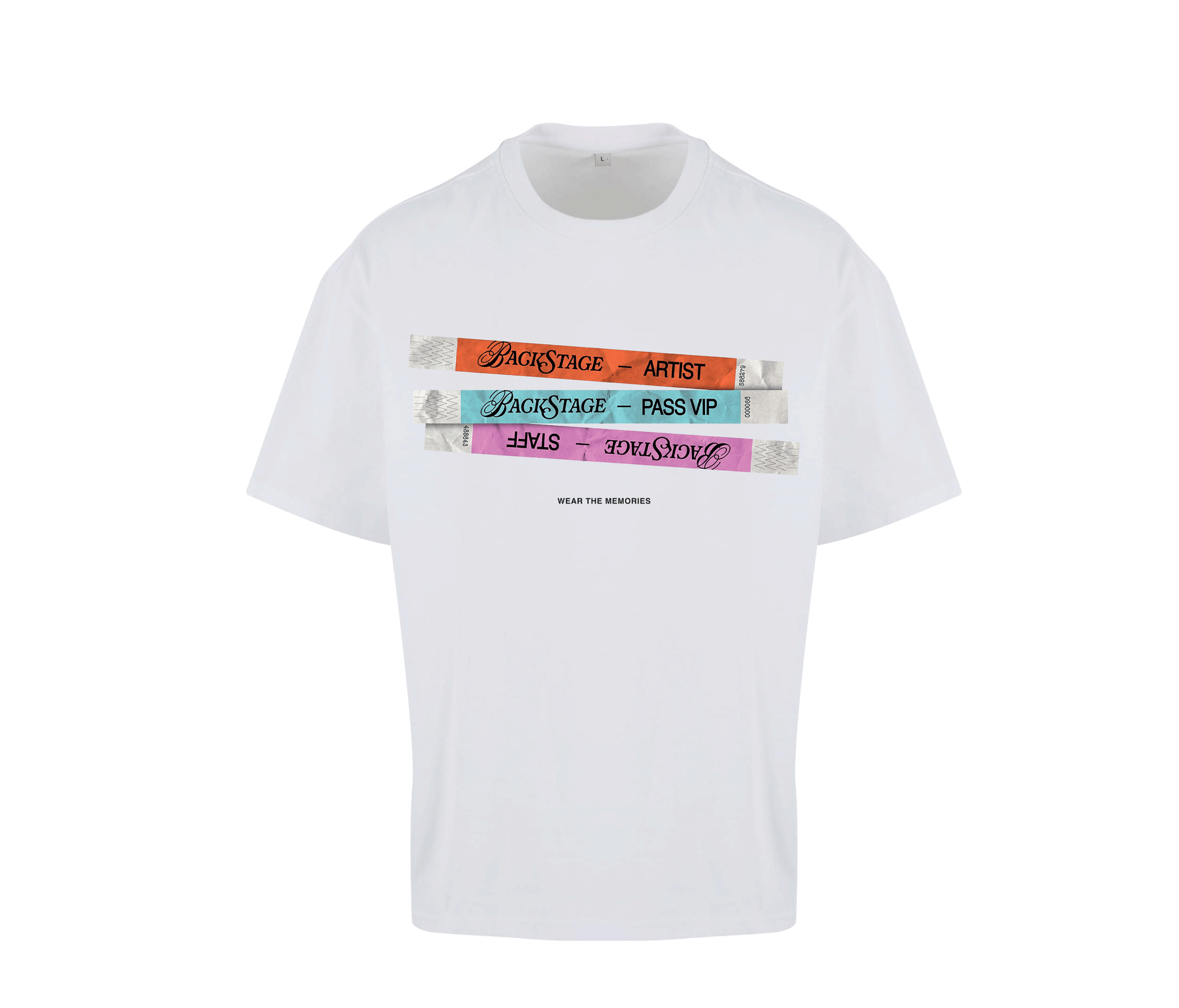 T-shirt Pass Backstage à plat sur fond neutre