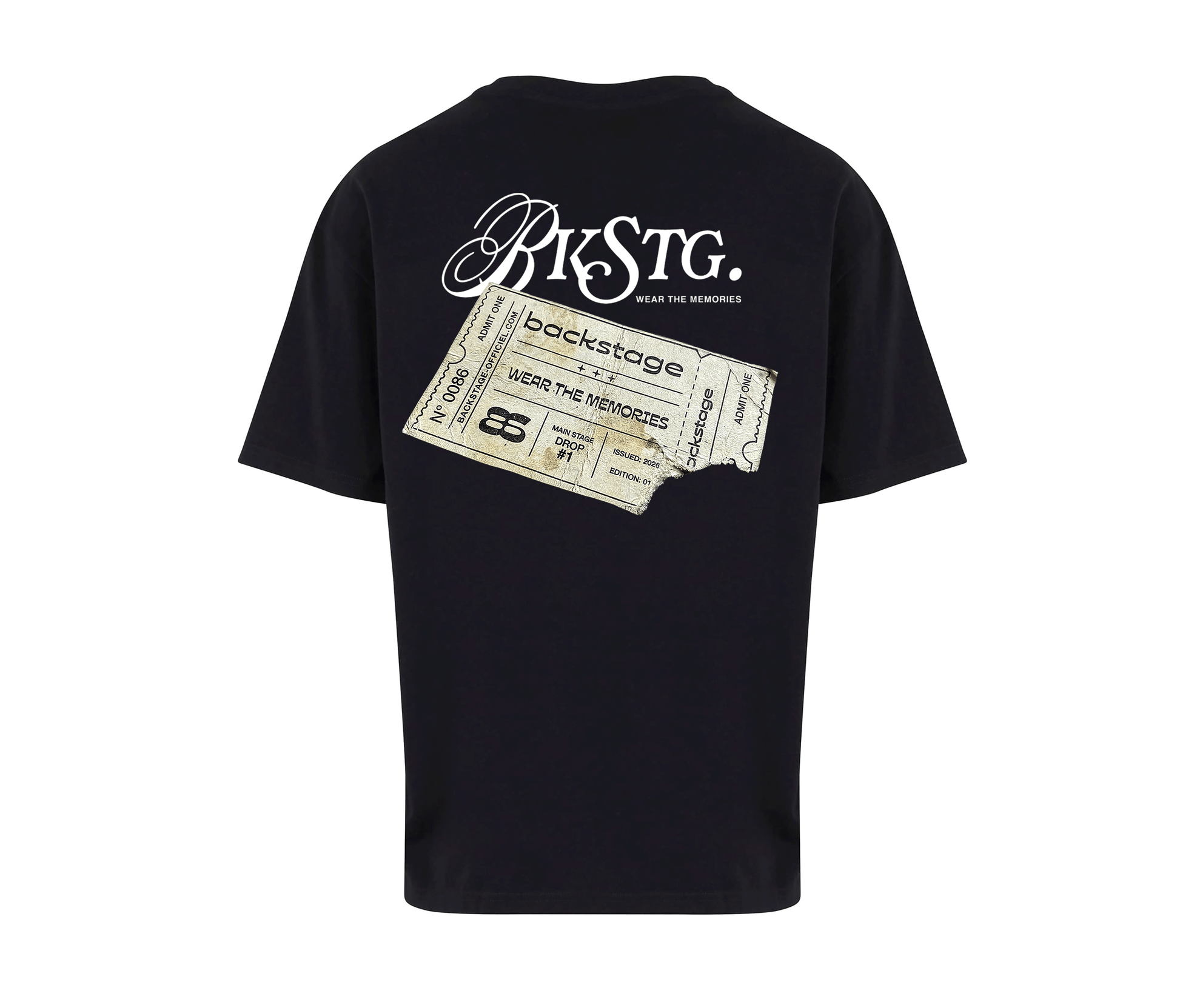 T-shirt Ticket noir à plat sur fond neutre
